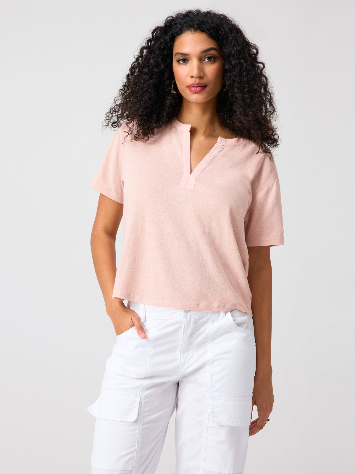 Easy Breezy Peasant Tee Rose Smoke