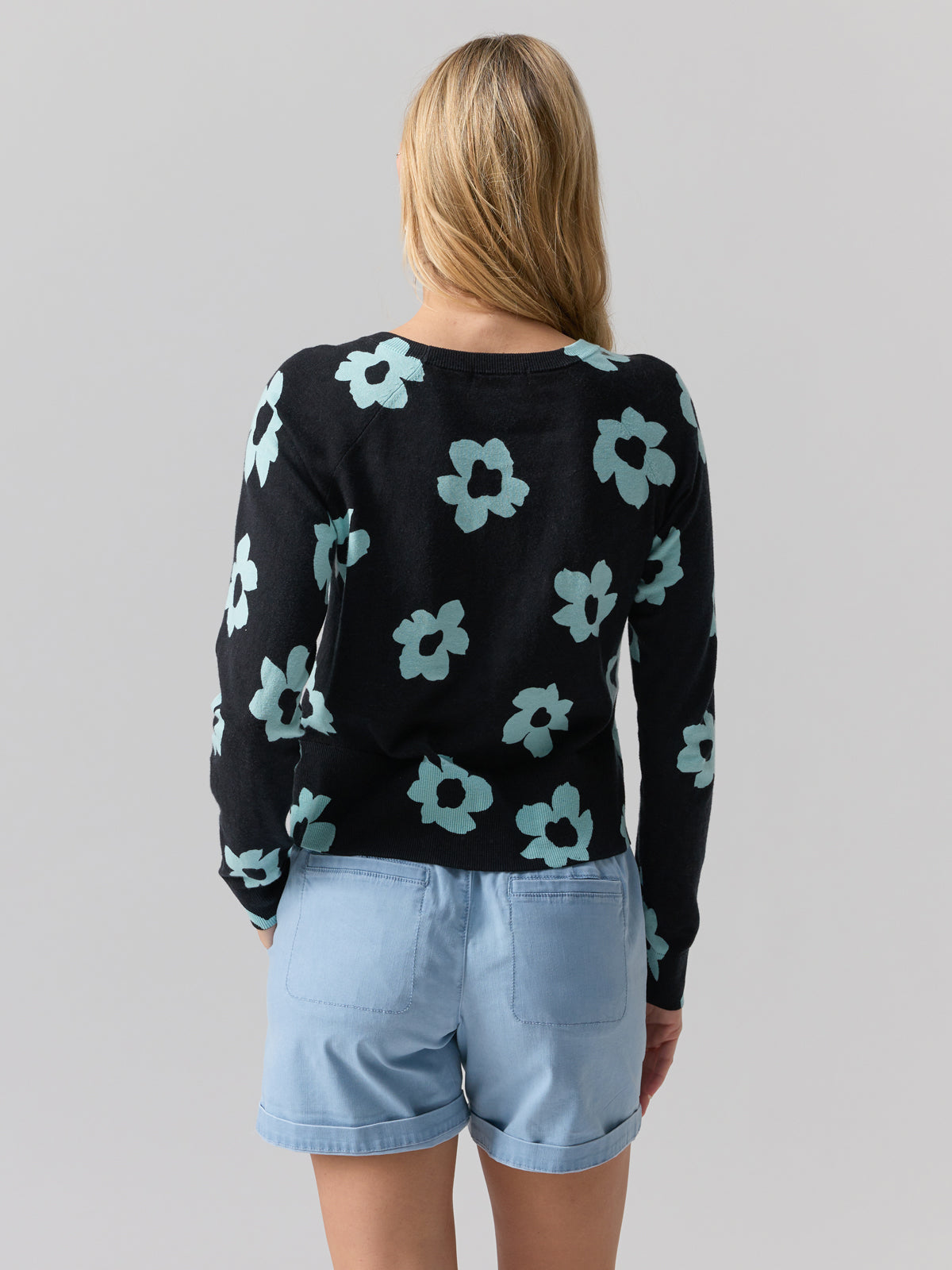 All Day Long Sweater Aqua Flower Pop