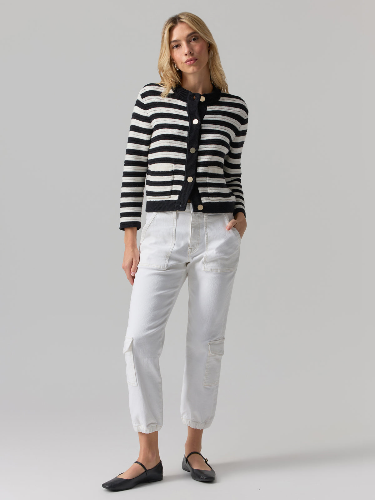 Knitted Sweater Jacket Chalk And Black Stripe