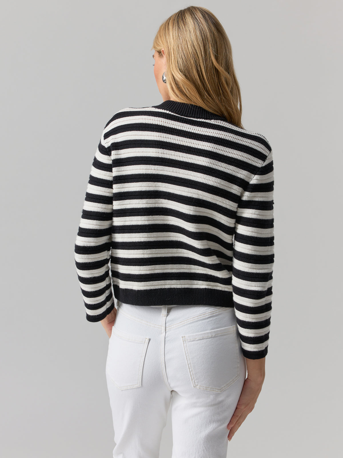 Knitted Sweater Jacket Chalk And Black Stripe